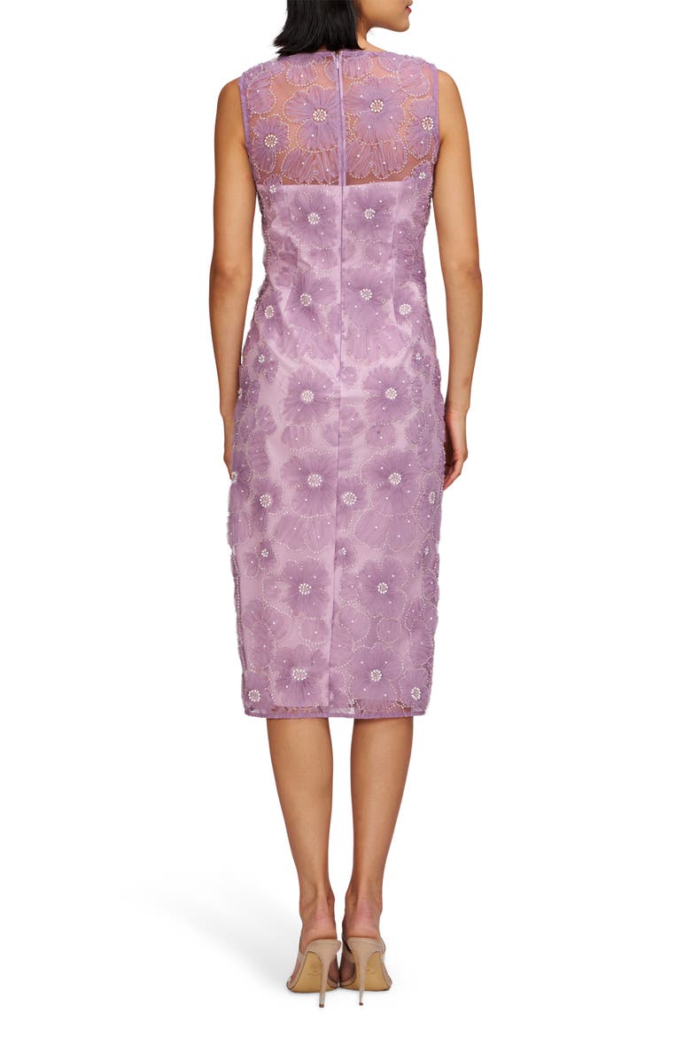 Beaded Floral Appliqué Cocktail Sheath Dress, Alternate, color, PALE LILAC