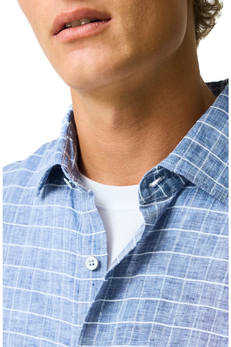 Croftview Check Short Sleeve Linen & Cotton Button-Up Shirt, Alternate, color, ECLIPSE