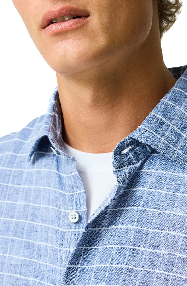 Rodd & Gunn Croftview Check Short Sleeve Linen & Cotton Button-Up Shirt, Alternate, color, Eclipse