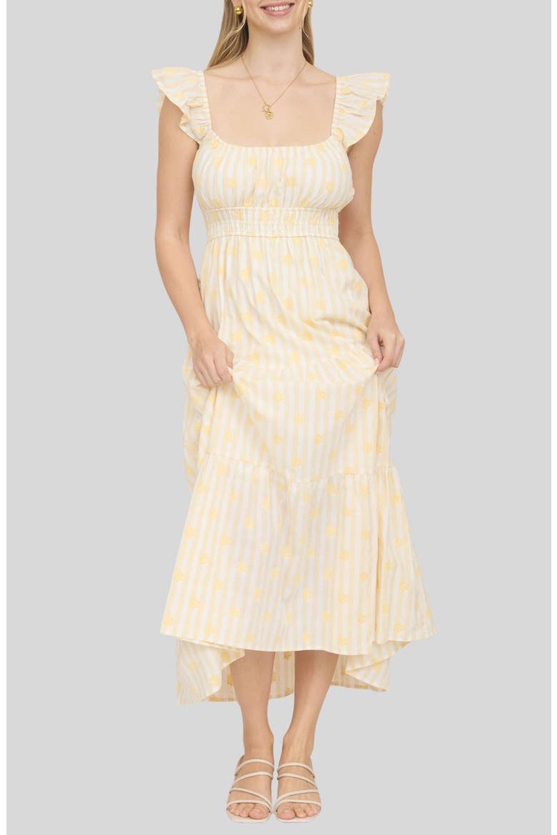 Ditsy Tiered Midi Dress, Main, color, LIGHT YELLOW