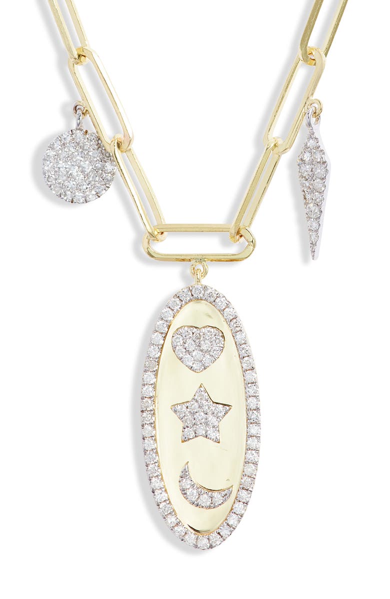 Meira T Moon & Star Diamond Charm Necklace, Main, color, 