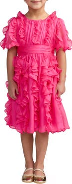 Mac Duggal Girls Chiffon High Neck Ruffle Dress