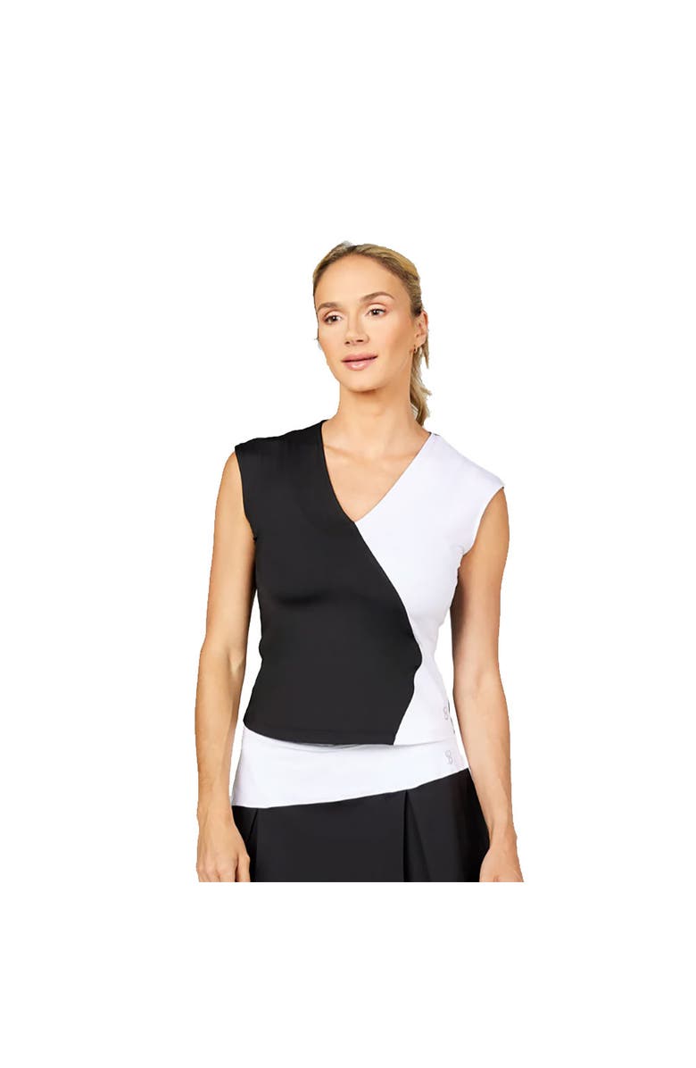 Sofibella Monochrome Cap Sleeve Womens Tennis Tank, Main, color, Black/White