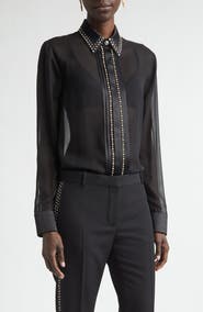 Versace Studded Silk Georgette Button-Up Shirt