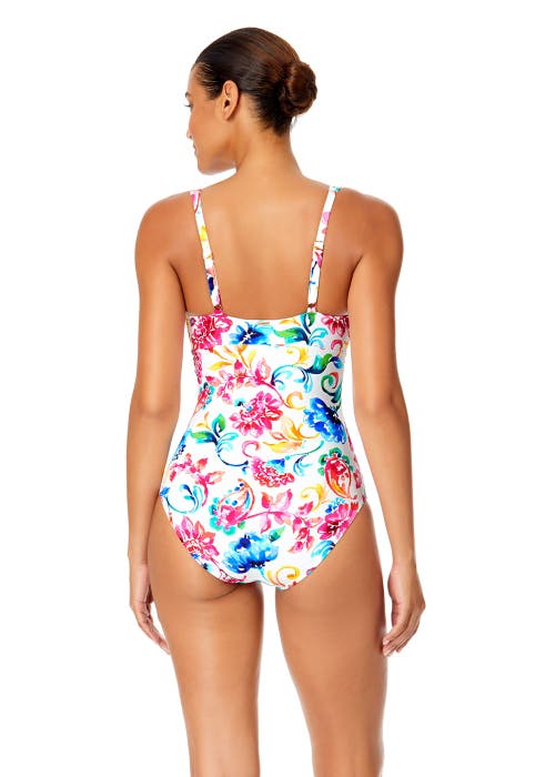 Anne Cole Palm Chic V-wire One Piece Swimsuit In Watercolor Paisley