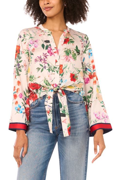 Tie Front Flare Sleeve Shirt