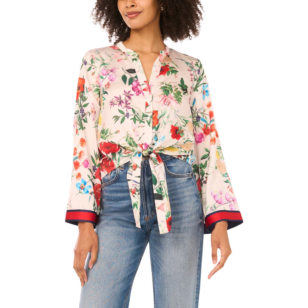 Vince Camuto Tie Front Flare Sleeve Shirt In Neutral