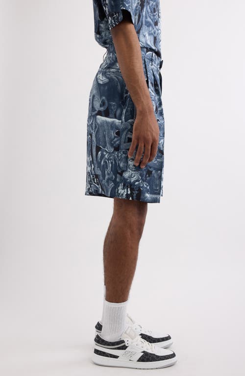 Givenchy Object Print Pleated Silk Shorts In Black/navy