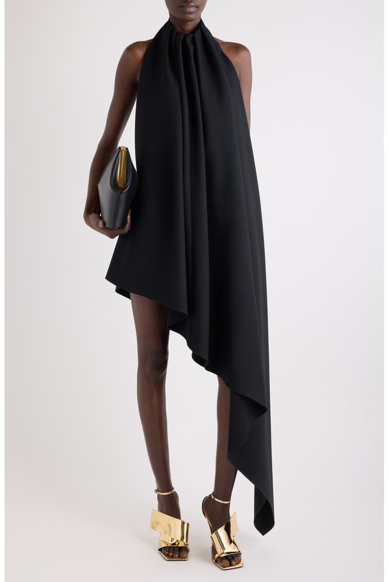 Wool Asymmetric Halter Dress, Alternate, color, BLACK