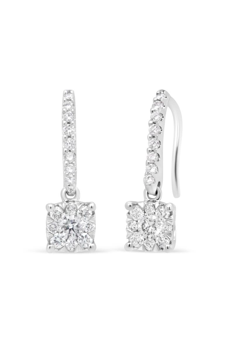 14K White 1/2 Cttw Round Diamond Halo Dangle Hook Earring -, Main, color, White