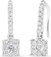 Haus of Brilliance 14K White 1/2 Cttw Round Diamond Halo Dangle Hook Earring -