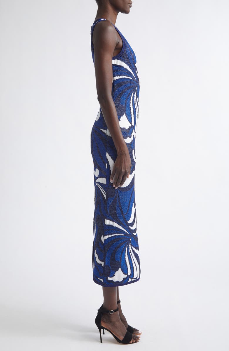 ST. JOHN Lynn Metallic Scroll Jacquard Sweater Dress, Alternate, color, Midnight/ Cobalt Metallic