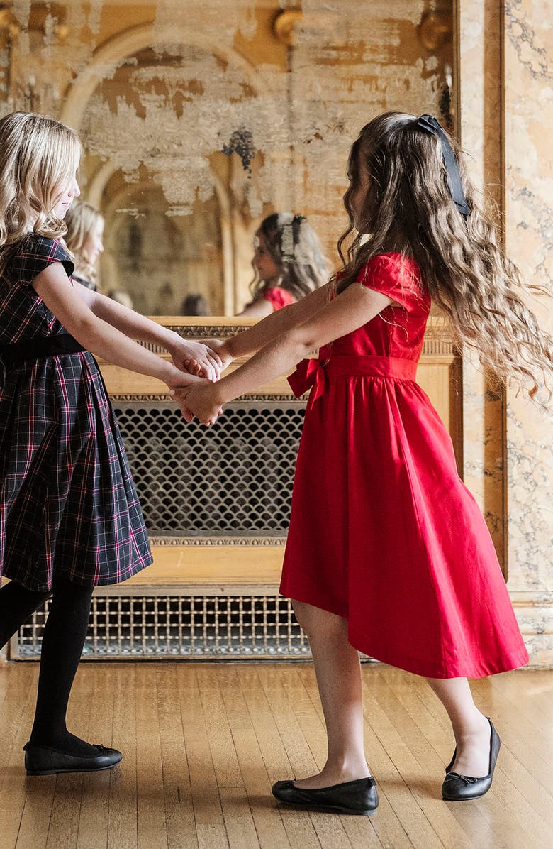 Hope & Henry Kids' Organic Cap Sleeve High Low Sateen Party Dress, Alternate, color, Red Sateen