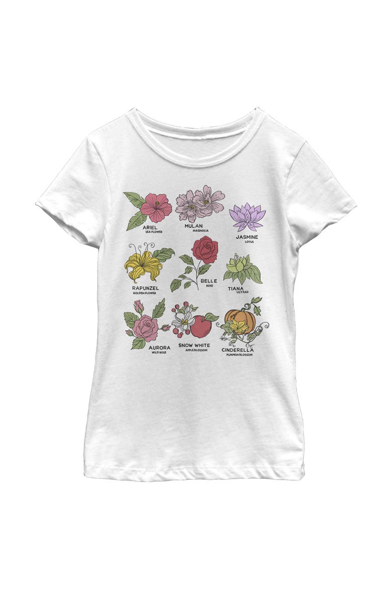 Girl's Disney Princess Floral Chart  Graphic T-Shirt, Main, color, White