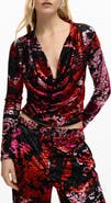 Desigual Floral Print Cowl Neck Long Sleeve Shirt