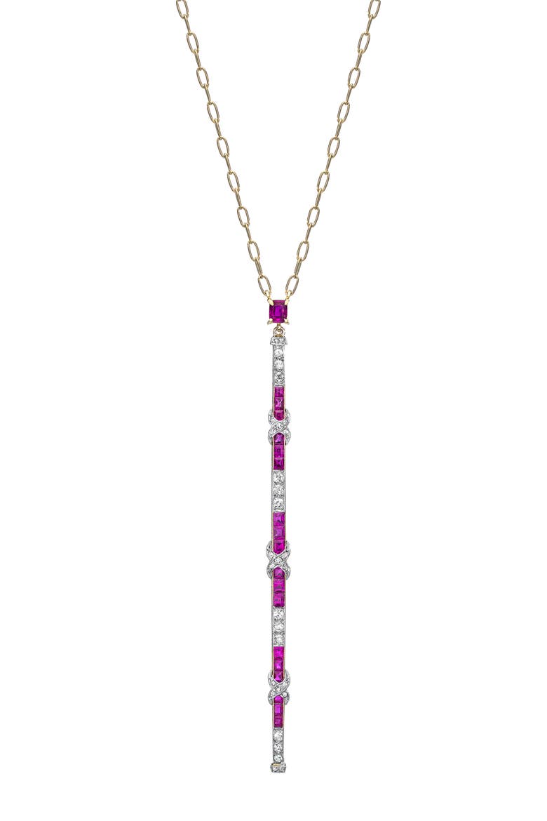 Ruby & Diamond Crisscross Pendant Necklace, Main, color, GOLD/PLATINUM/DIAMOND/RUBY