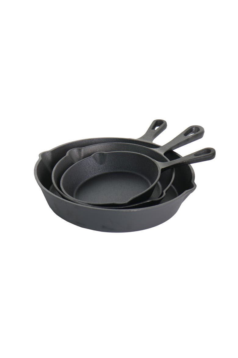 Pre-Seasoned 3 Piece Cast Iron Skillet Set, Alternate, color, Black