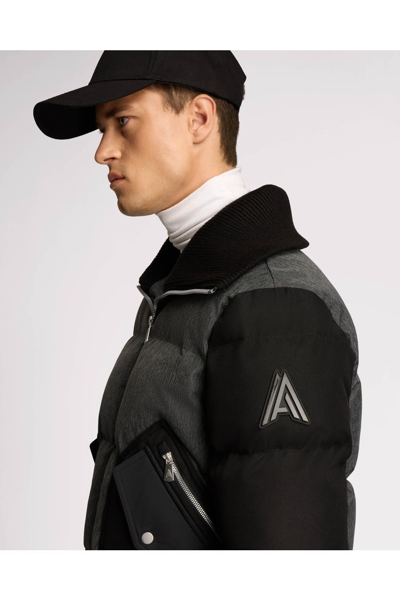 Sebonack Quilted Denim-Look Bomber Jacket with Fold-Over Ribbed Collar, Alternate, color, Black