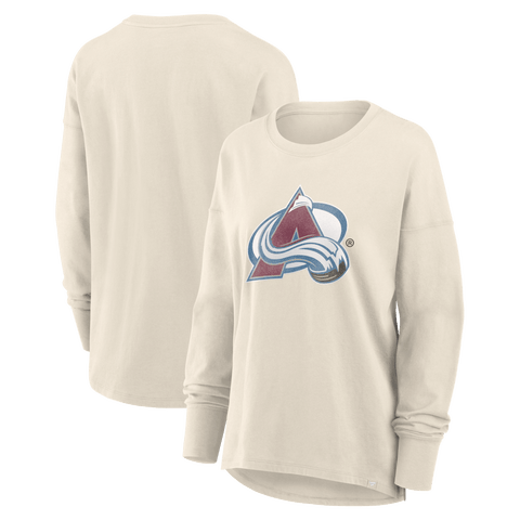 Women's Fanatics Cream Colorado Avalanche Distressed Logo Long Sleeve T-Shirt