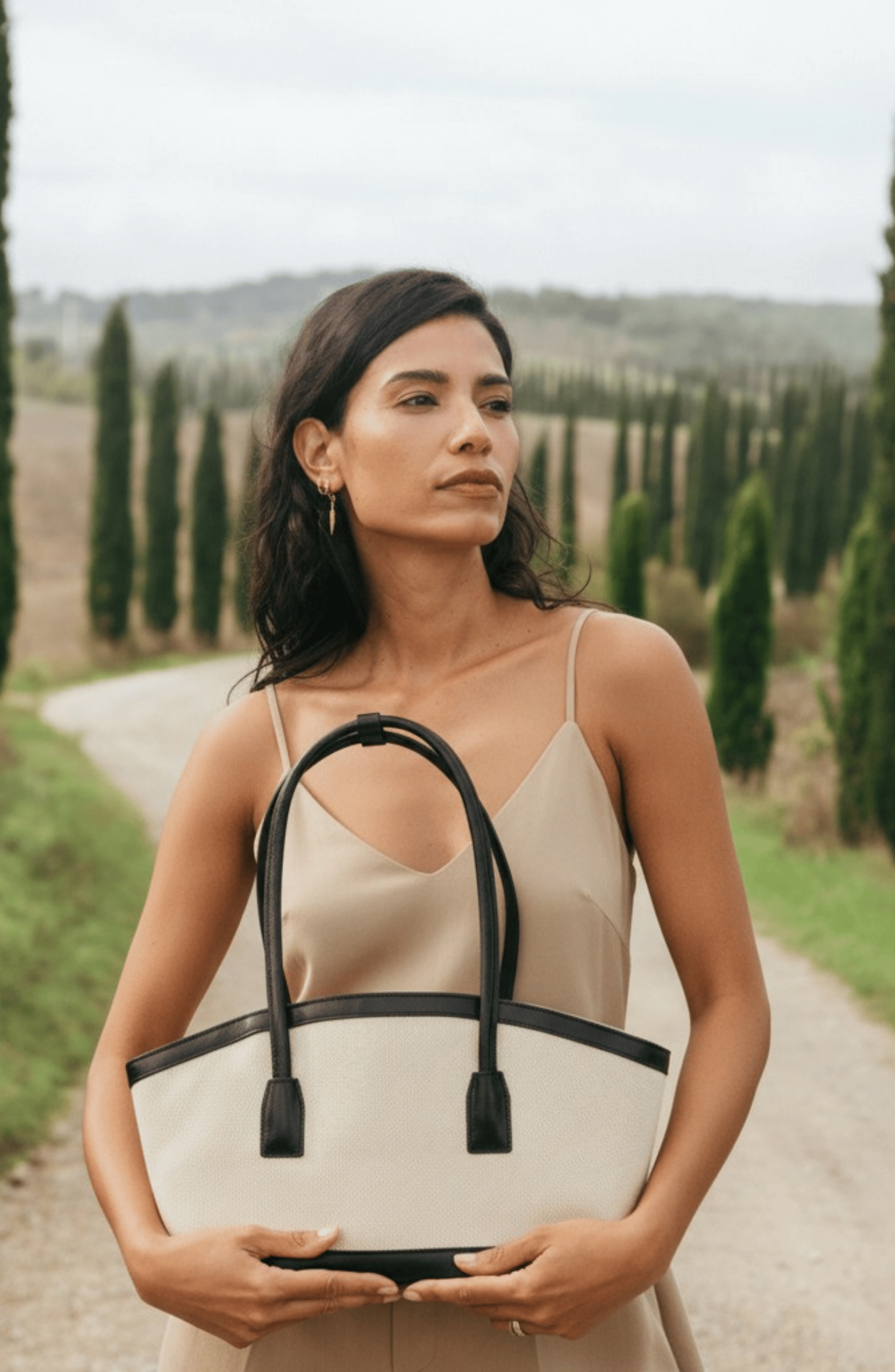 JURGI TAVO Canvas Tote with Leather Trim, Alternate, color, Beige/Black