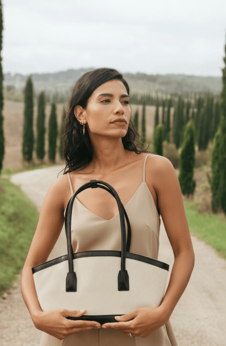 JURGI TAVO Canvas Tote with Leather Trim, Alternate, color, Beige/Black