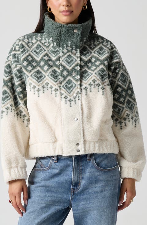 Fair Isle Printed High-Pile Fleece Jacket