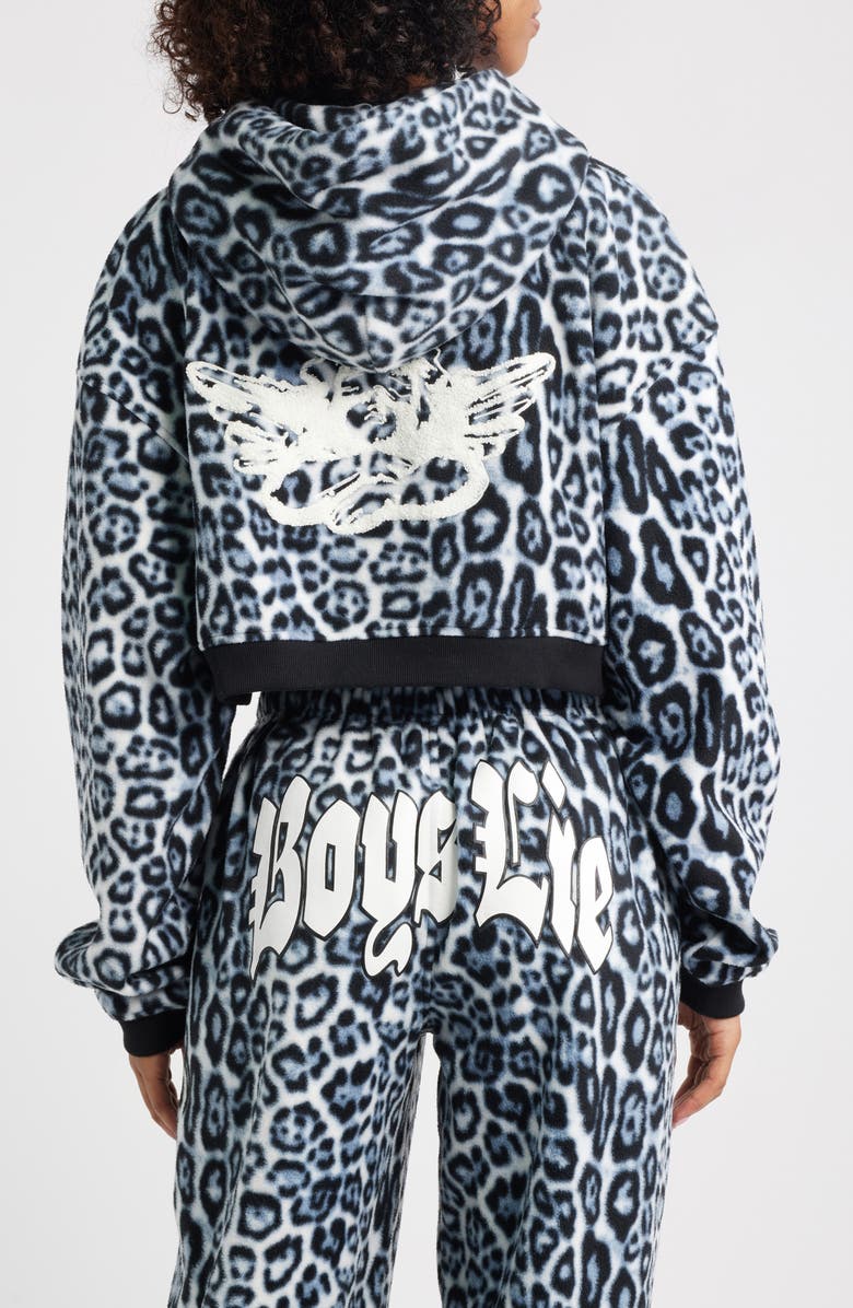 BOYS LIE Once a Cheetah Crop Zip Fleece Hoodie, Alternate, color, Blur Multi