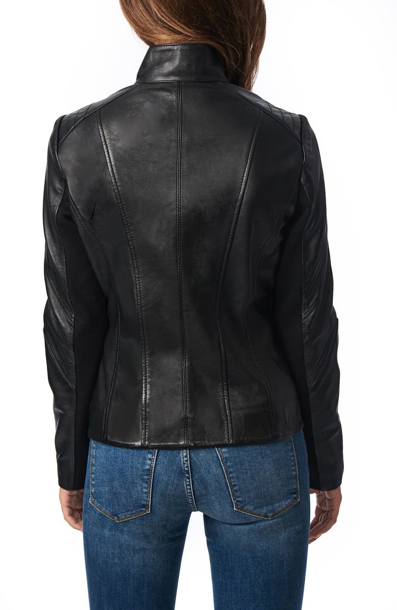 Bernardo Chevron Sleeve Sheepskin Leather Moto Jacket, Alternate, color,