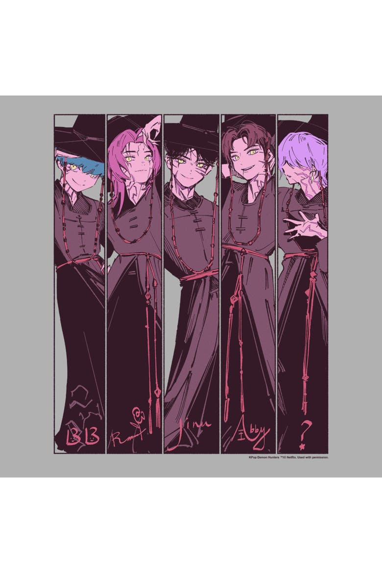 Boy's Kpop Demon Hunters Saja Boys Anime Panels  Graphic T-Shirt, Alternate, color, Sport Grey