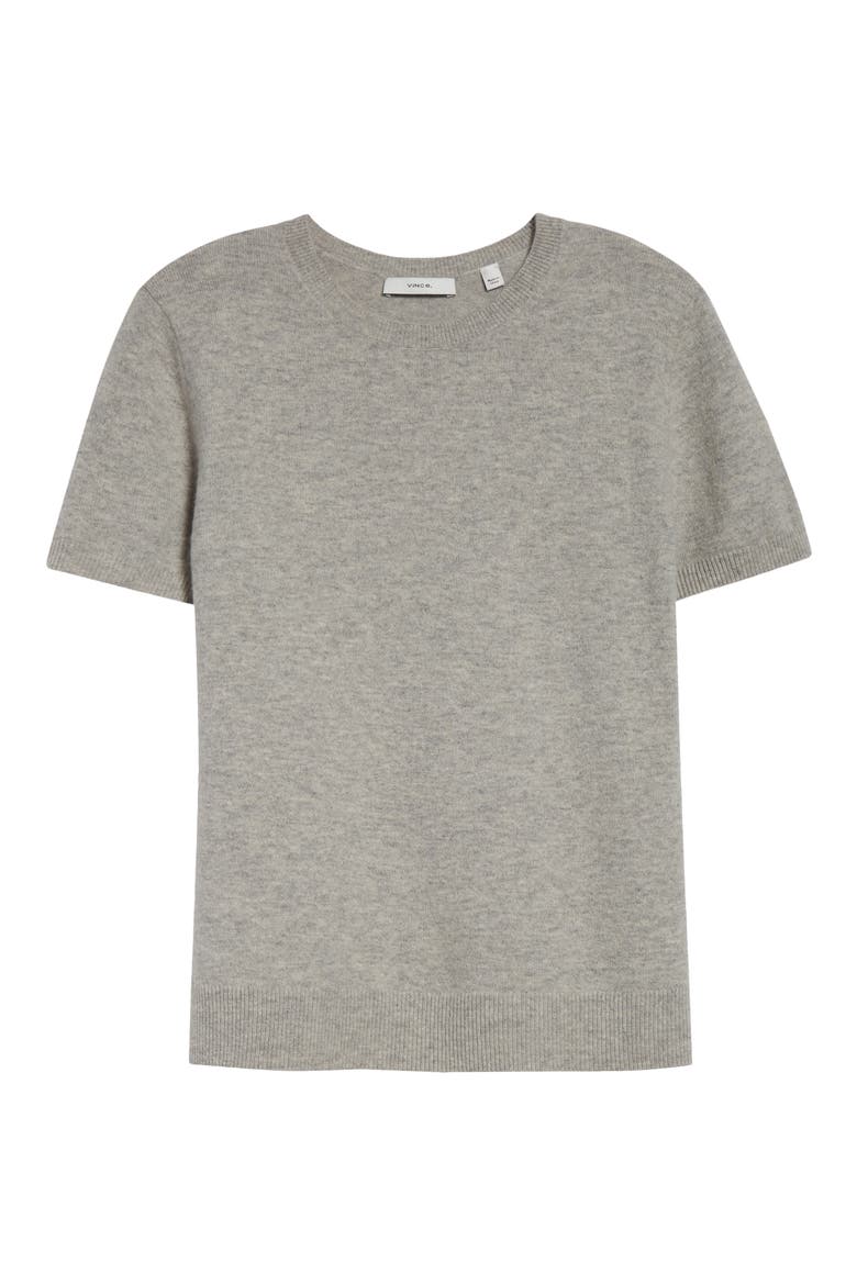 Short Sleeve Wool & Cashmere Sweater, Alternate, color, MEDIUM HEATHER GREY