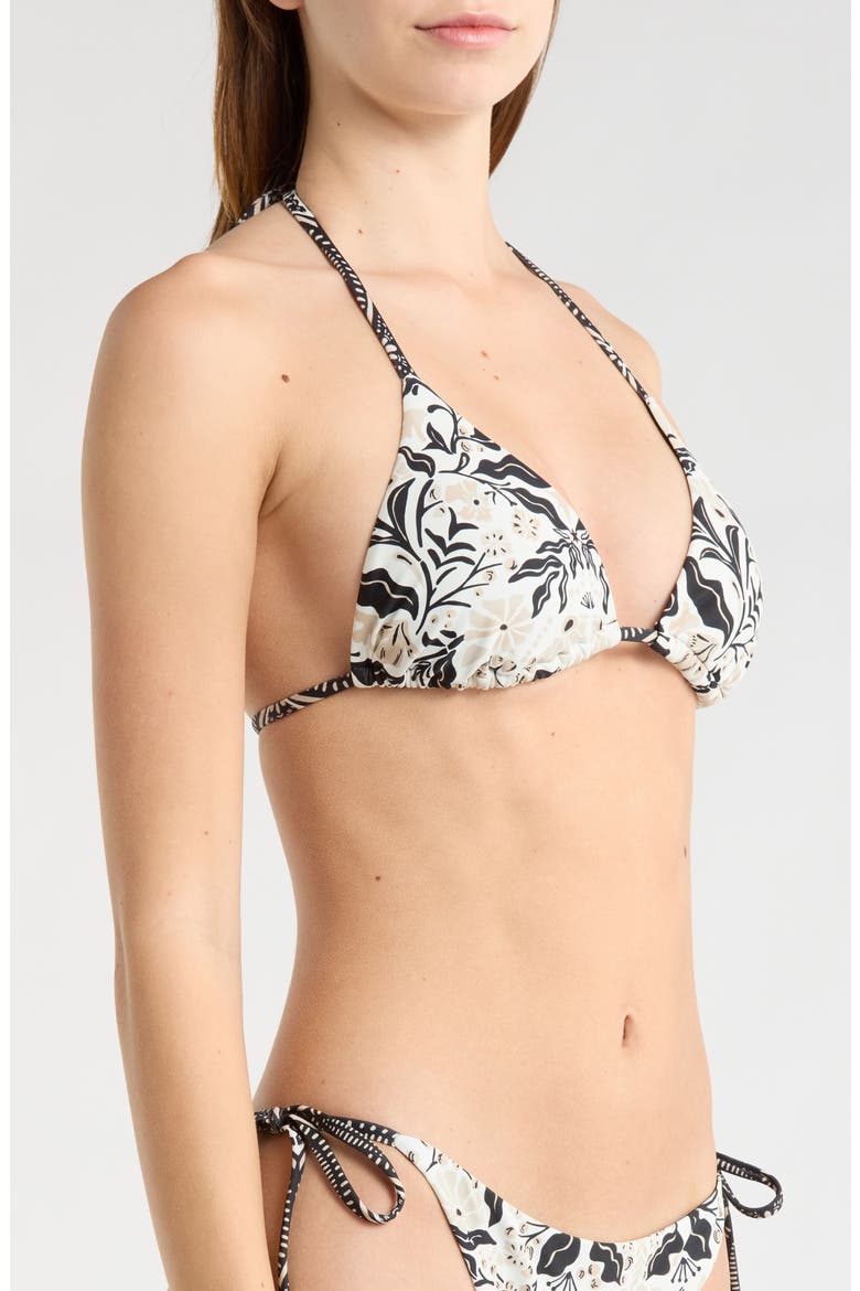 Nikoleta Floral Appliqué Triangle Bikini Top, Alternate, color, BLACK COMBO