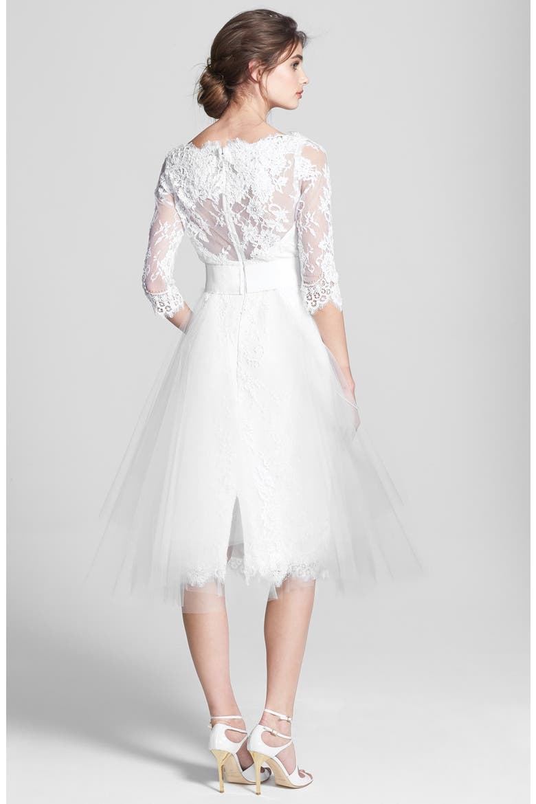 Tulle Overskirt Embroidered Lace Dress, Alternate, color, WHITE