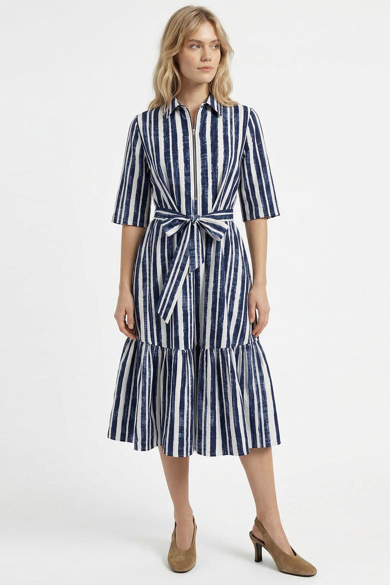 Darcio Shirt Collar Short Sleeve Belted Midi Dress, Alternate, color, Sax