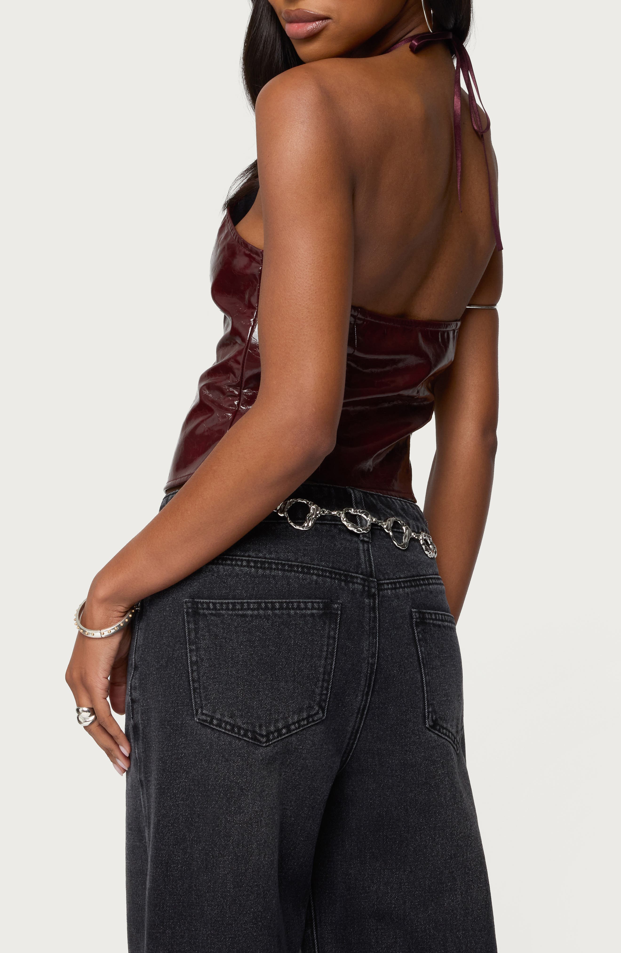 Hailie Faux Leather Halter Crop Top - image 2