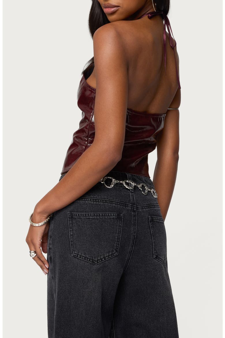 Hailie Faux Leather Halter Crop Top, Alternate, color, BURGUNDY