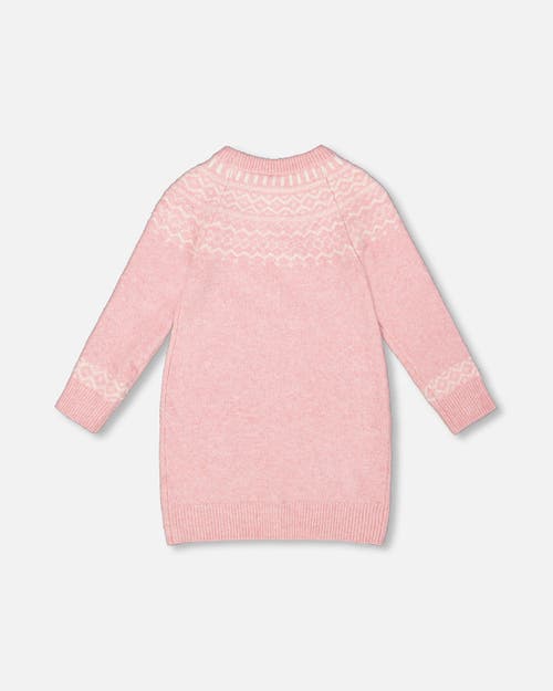 Deux Par Deux Knitted Dress With Norvegian Jacquard In Pink