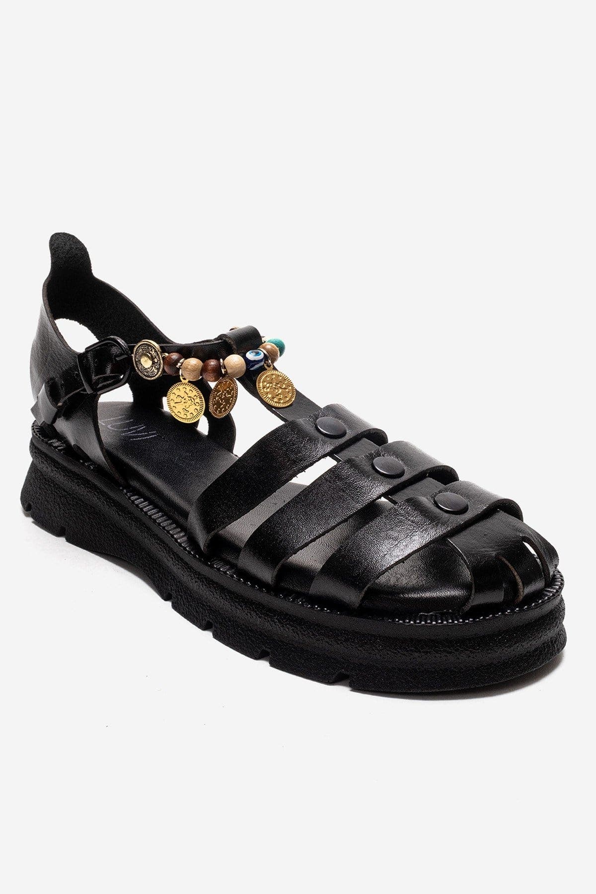 Forever & Always Shoes Solis Leather Beaded Sandal, Alternate, color, Black