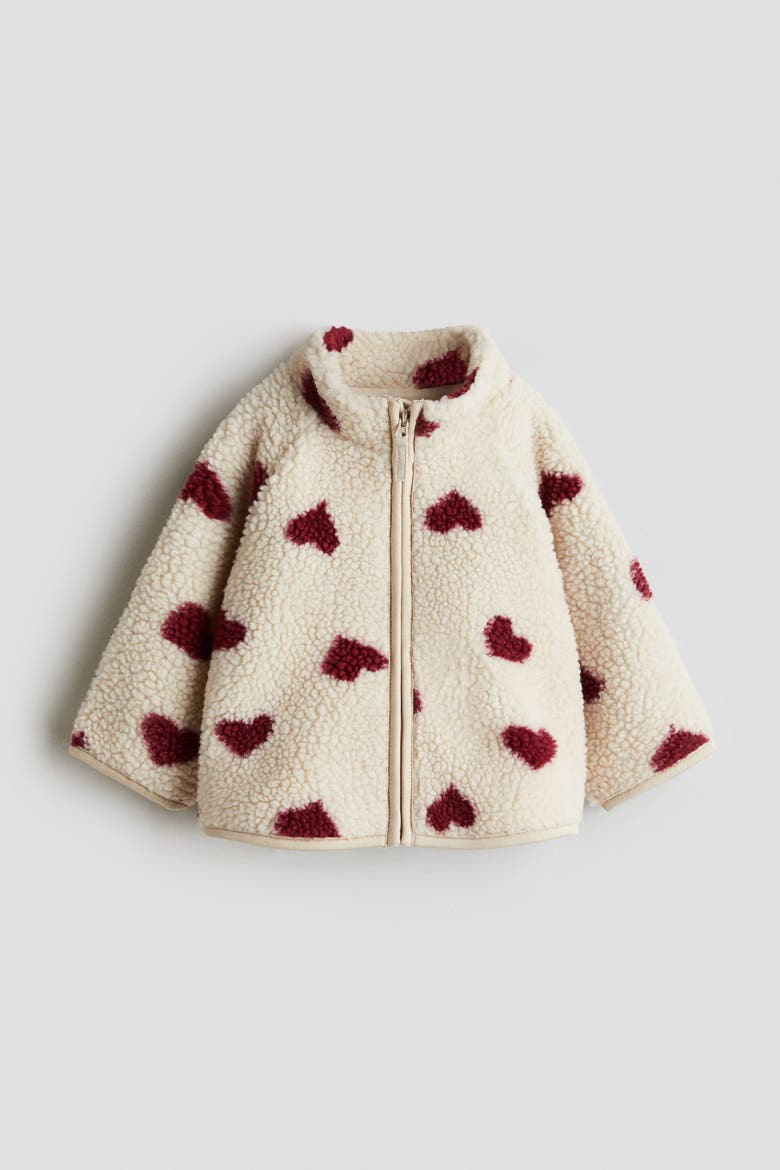 Printed Teddy Jacket, Alternate, color, Light beige/hearts
