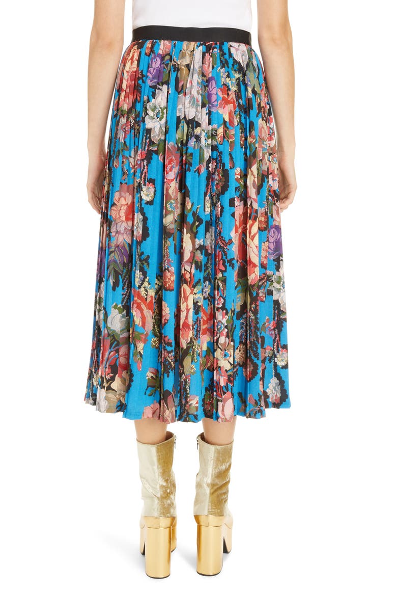 Saram Floral Pleated Midi Skirt, Alternate, color, BLUE