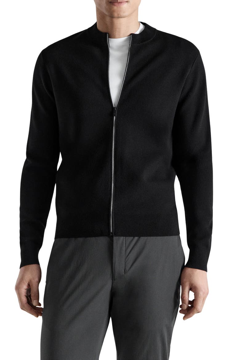 Comfort Stretch Crewneck Zip Cardigan, Main, color, BLACK