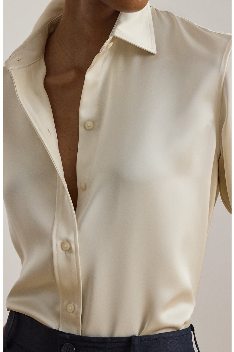 Drapey Georgette Button-Up Shirt, Alternate, color, MASCARPONE CREAM