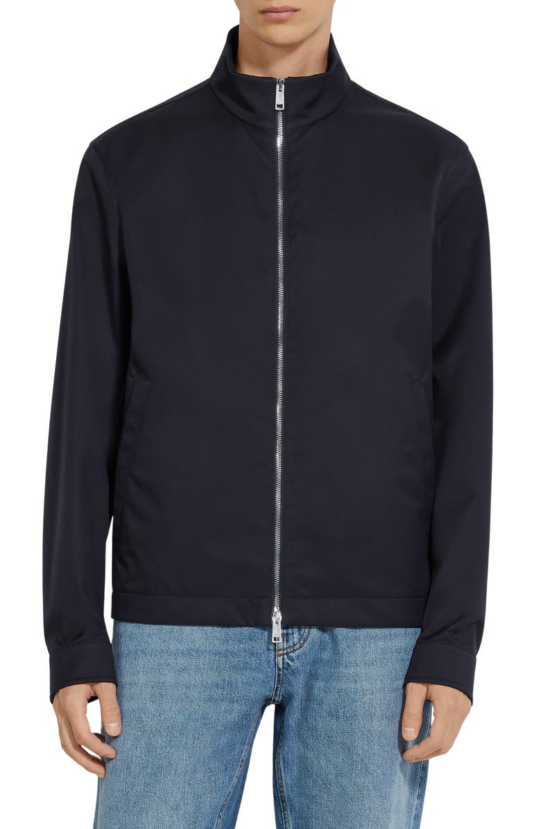 ZEGNA Stand Collar Jacket, Main, color, Navy