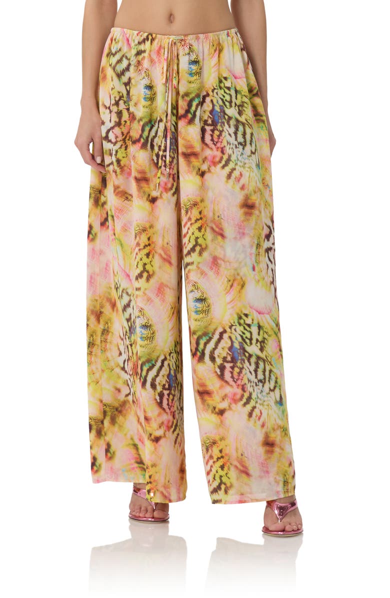 AFRM Ivan Printed Wide Leg Drastring Pants, Main, color, Pink Shell Swirl