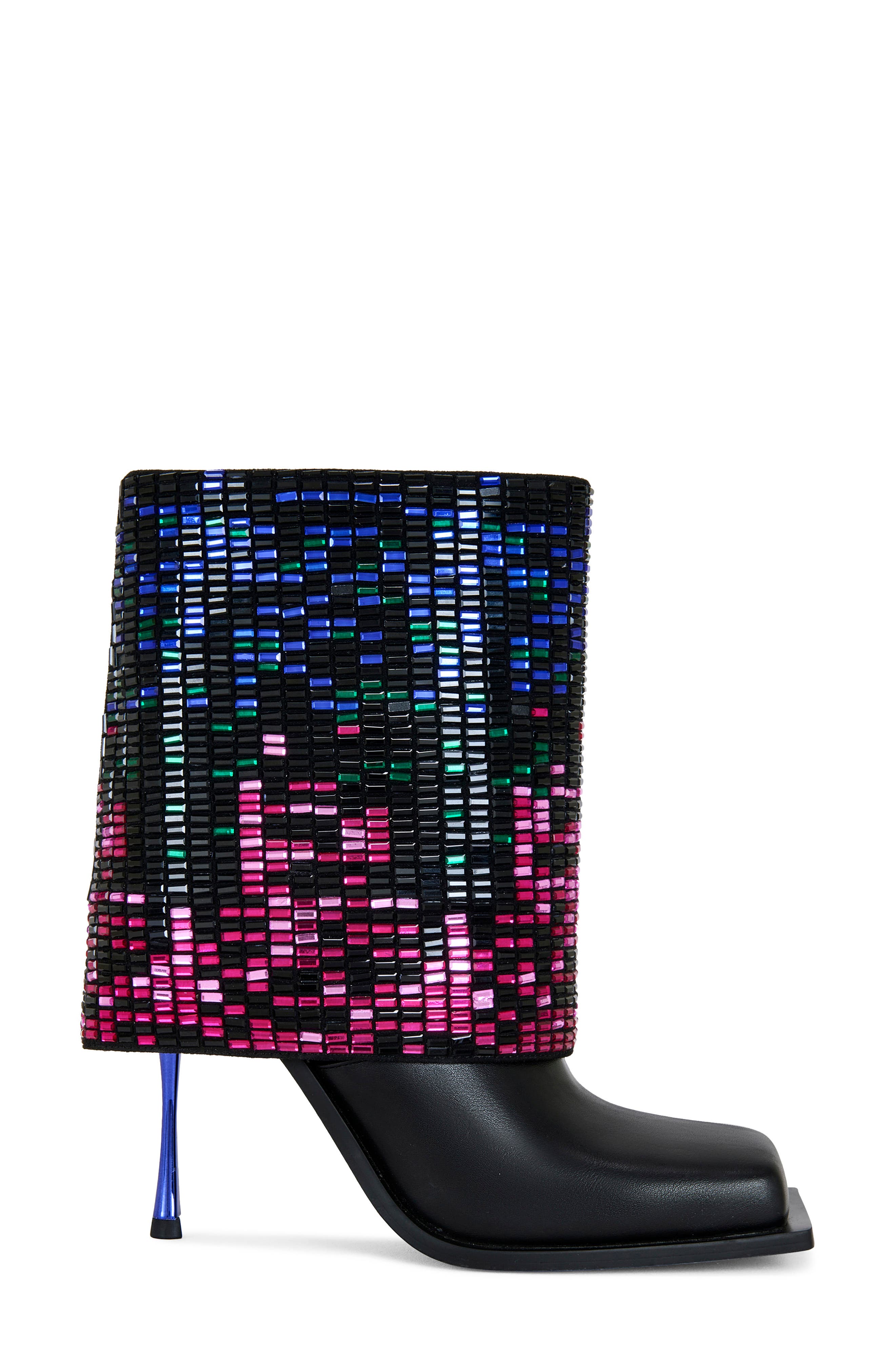 AZALEA WANG Vollmer Rhinestone Foldover Stiletto Bootie, Alternate, color, Black