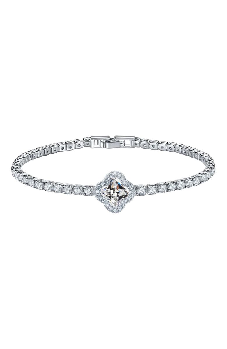 Hollywood Sensation Elegant Crystal Clover Tennis Bracelet - Sparkling Sophistication, Main, color, Silver