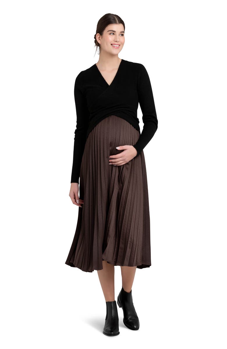 Ripe Maternity Pleated Satin Maternity Midi Skirt, Alternate, color,