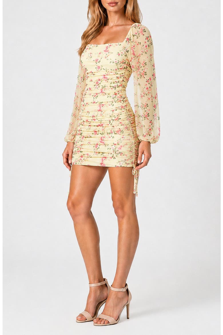 Ruched Long Sleeve Minidress, Alternate, color, YELLOW MULTI