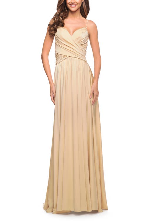 La Femme Elegant Criss-cross Ruched Bodice Jersey Dress In Burgundy