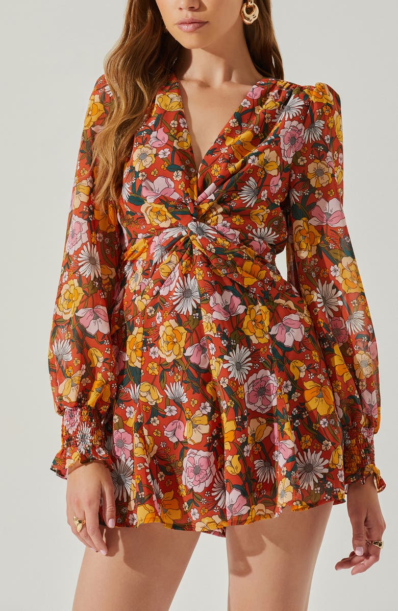 ASTR the Label Floral Open Back Long Sleeve Chiffon Romper, Alternate, color, 