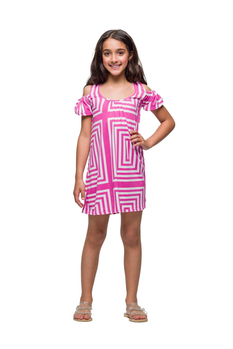 Pink Print Cold Shoulder A-Line Dress, Main, color, Pink Multi